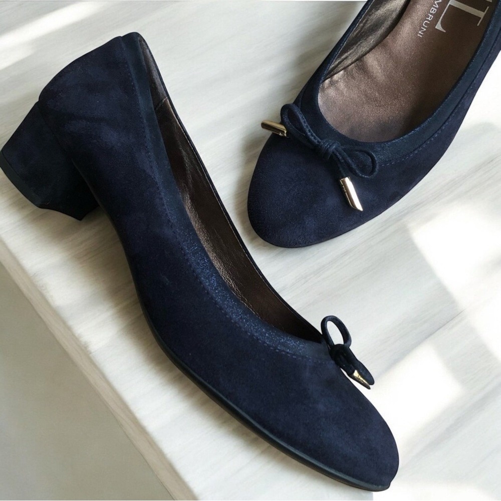 $350 AGL Kristin Block Heel Pumps, Navy Suede Block Heel Pump Sz 8 US 39 EU NEW